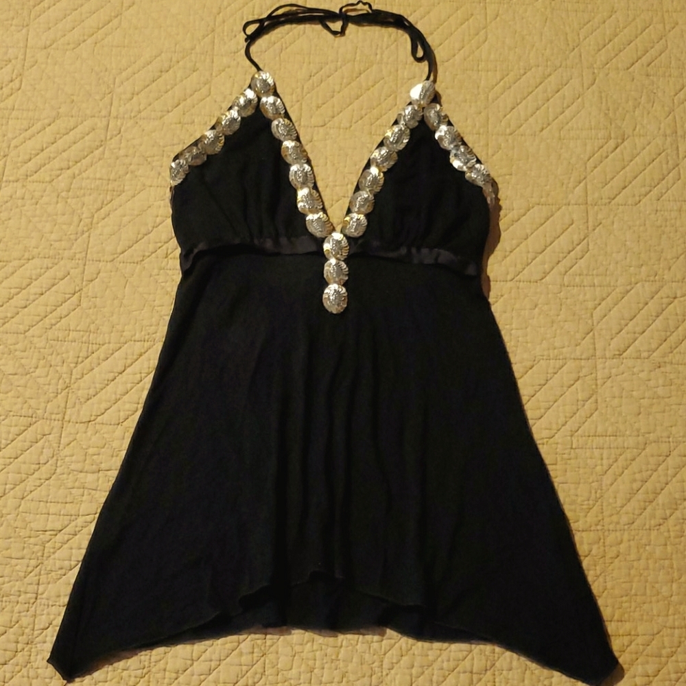Arden B. Bedazzled Soft+Flowey V-neck Halter Top❣